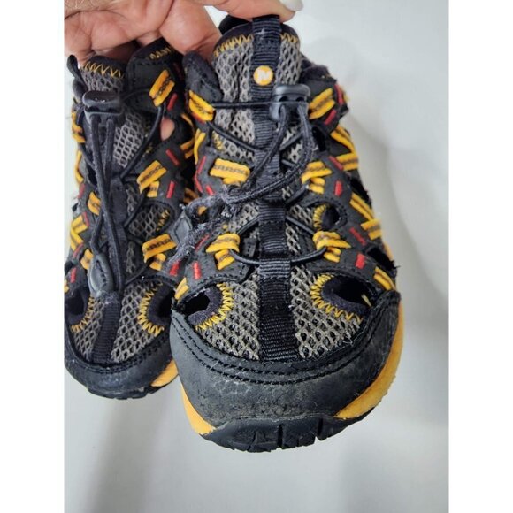 Merrell Boys Hiking Walking Sandal SZ 2M Yellow Black Leather M-Hydro Chp Shan - Picture 5 of 8